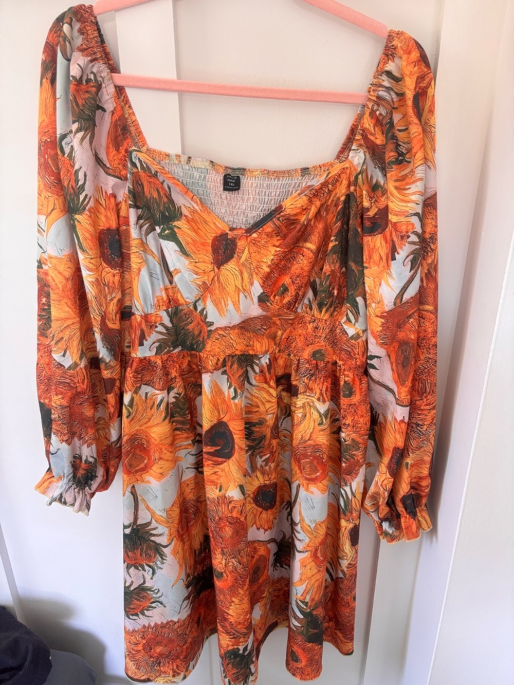 Sunflower Puff-Sleeve Sweetheart Neckline Mini Dress